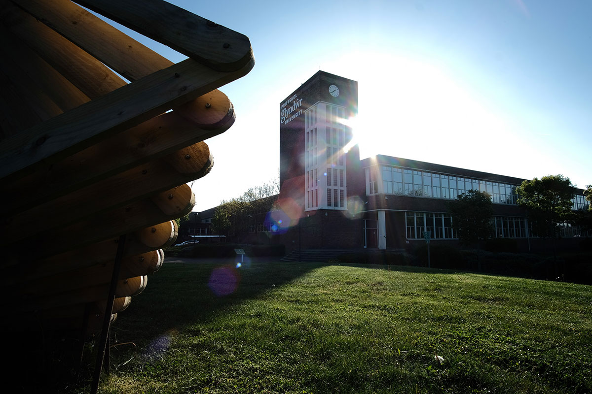 Wrexham Glyndwr University building in the sun