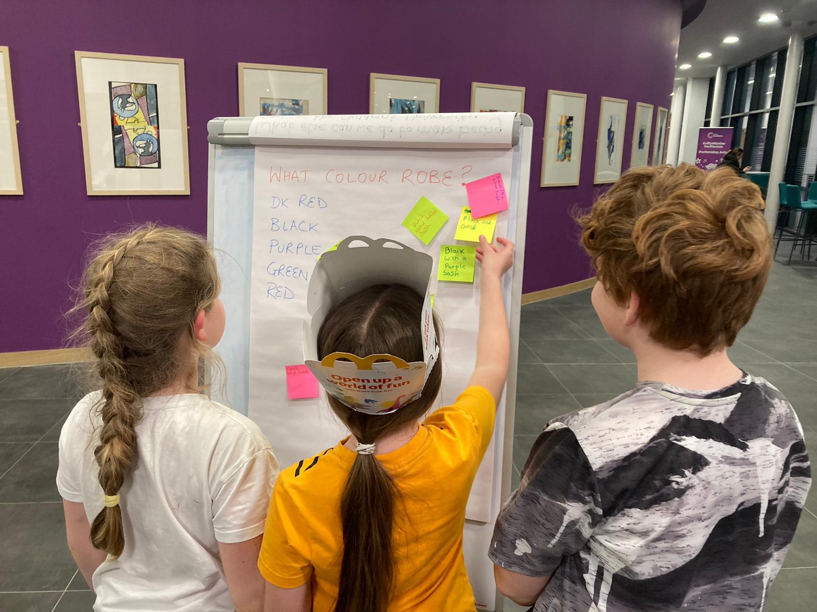 Kids putting ideas onto a board