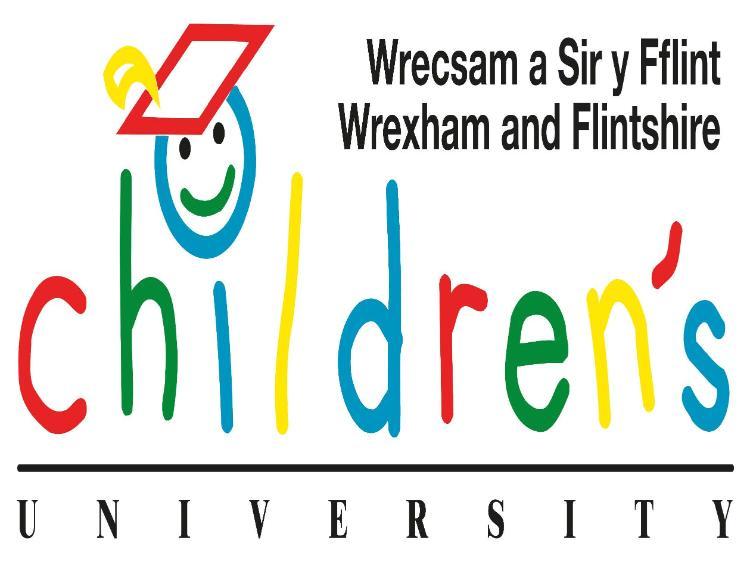 Logo for Wrexham and Flintshire / Wrecsam a Sir Y Fflint Children's University with smiley face