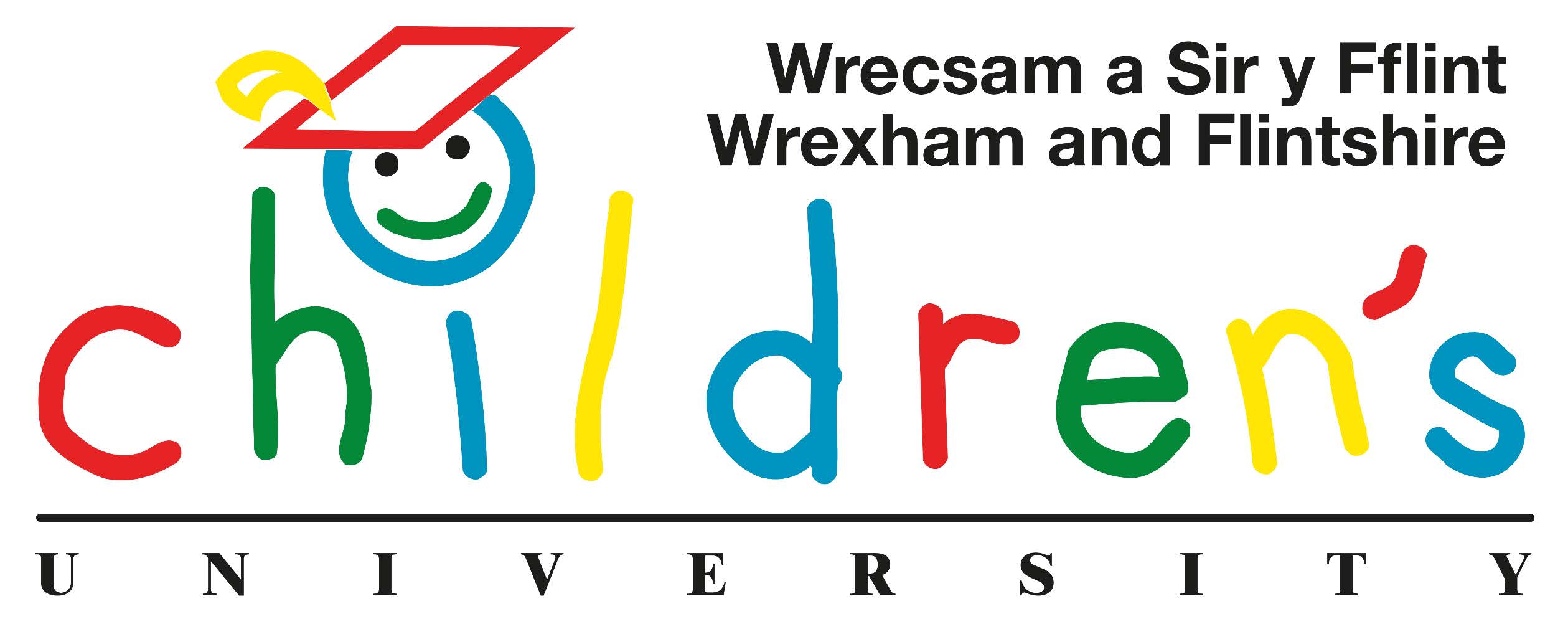 Logo for Wrexham and Flintshire / Wrecsam a Sir Y Fflint Children's University with smiley face