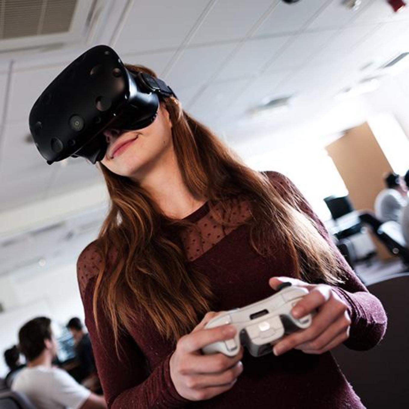 A student using a VR game