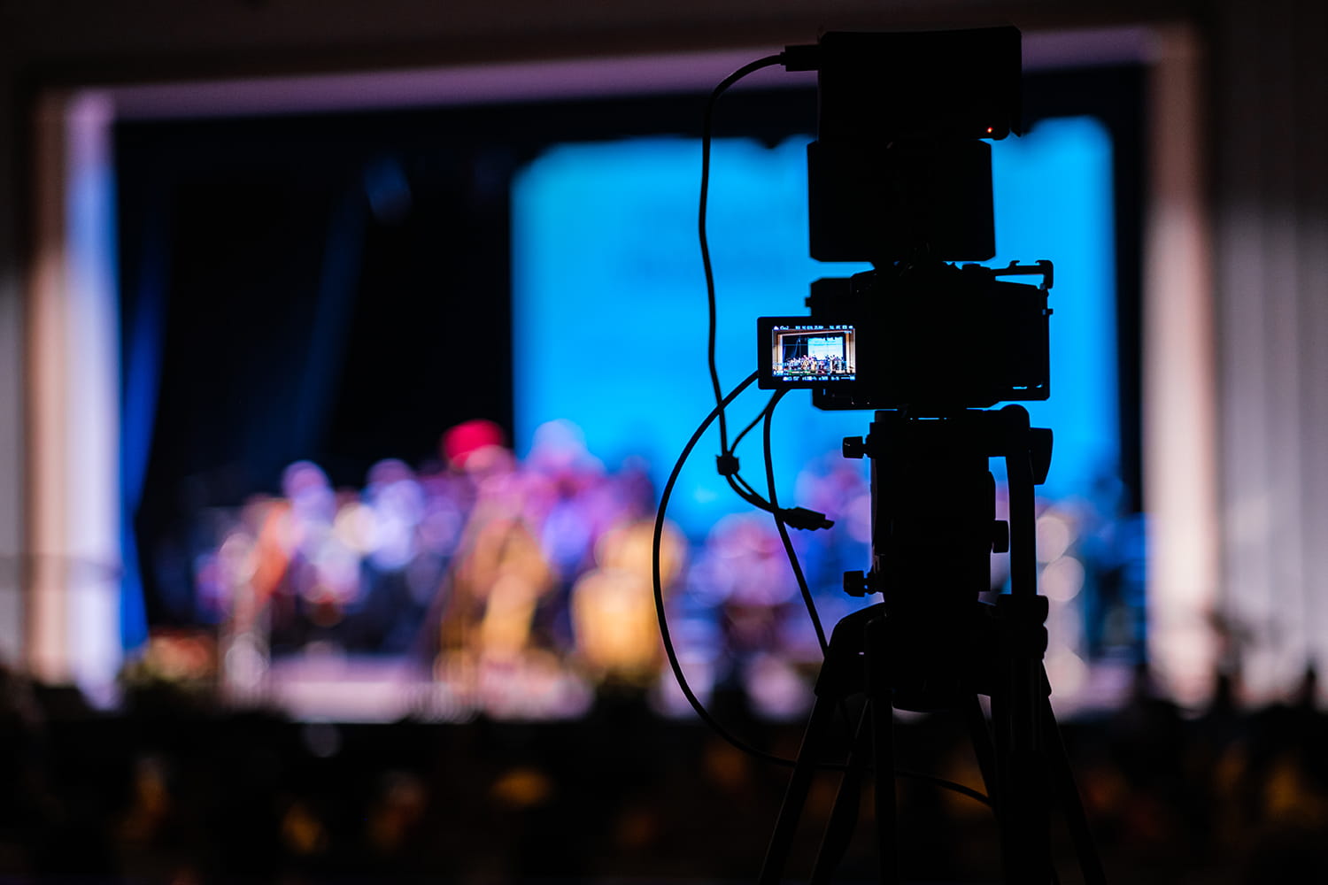 Camera focusing on the William Aston Hall Stage