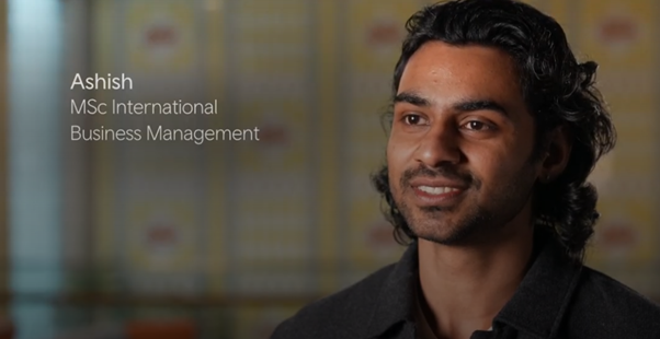 International student Ashish being filmed