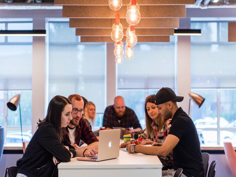 A group of students working in The Study