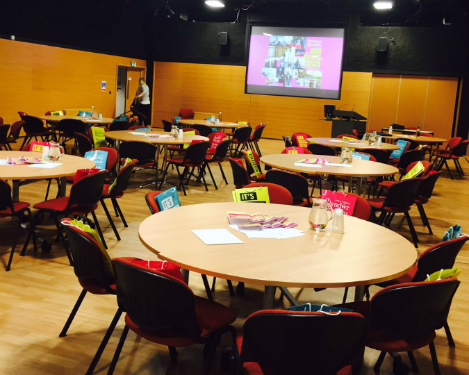 Tables and chairs in a cabaret layout