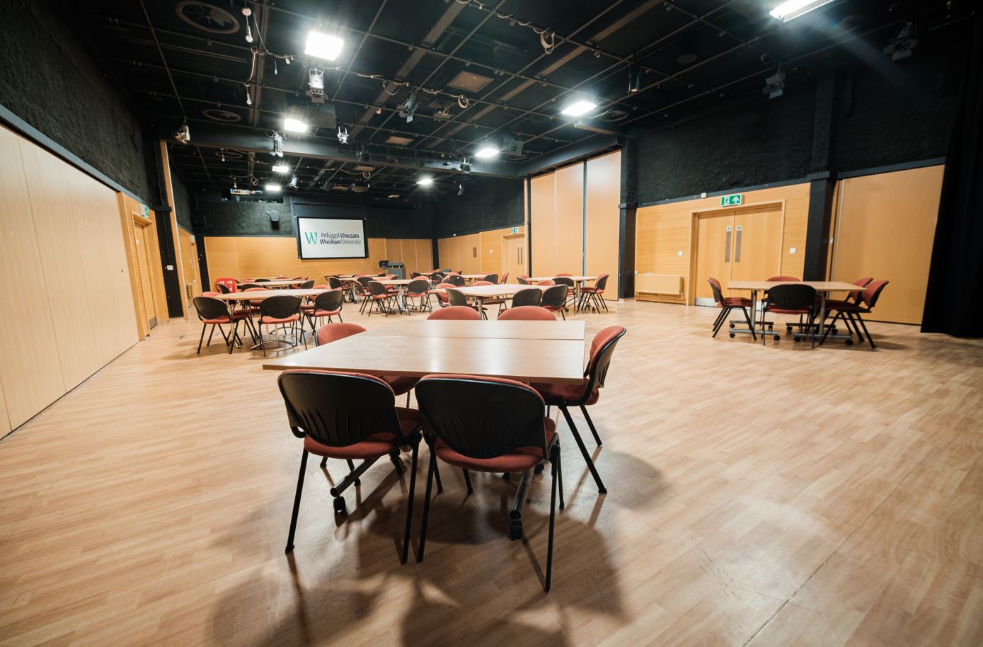 Tables and chairs in a cabaret layout