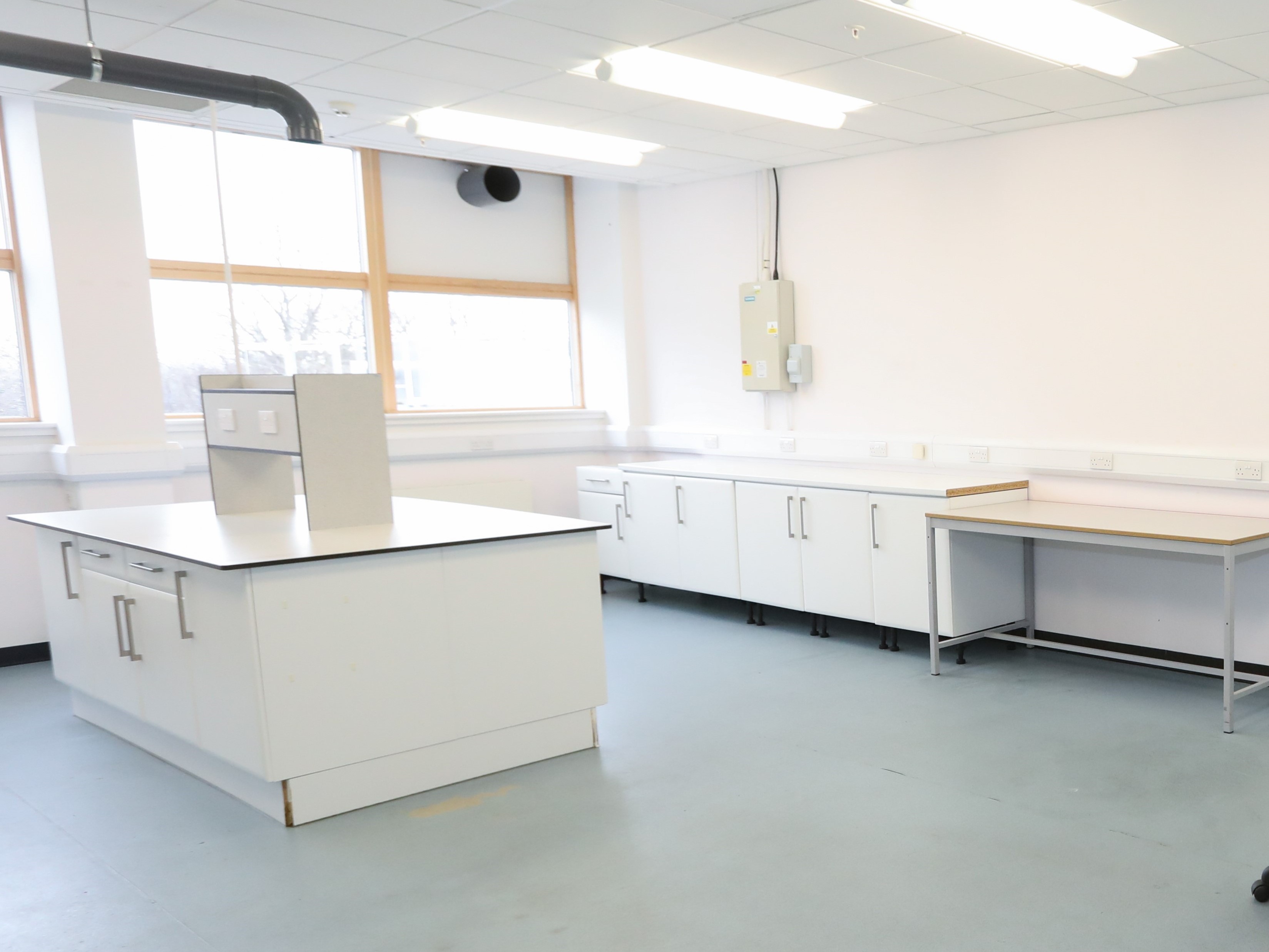 Desks and cupboards in a laboratory