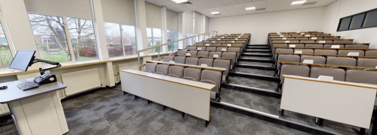 A lecture theatre with tiered seating