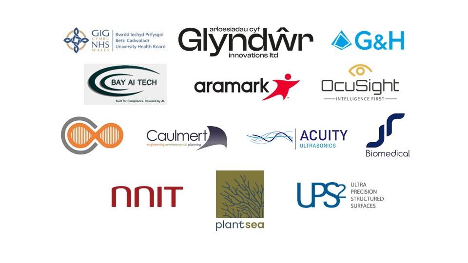 A selection of company logos laid out on a white background