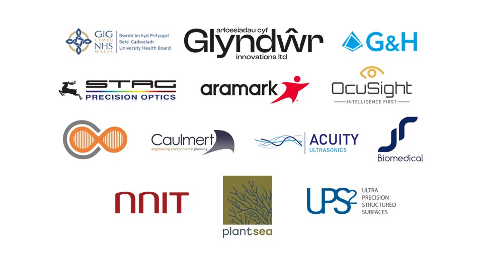 A selection of company logos laid out on a white background