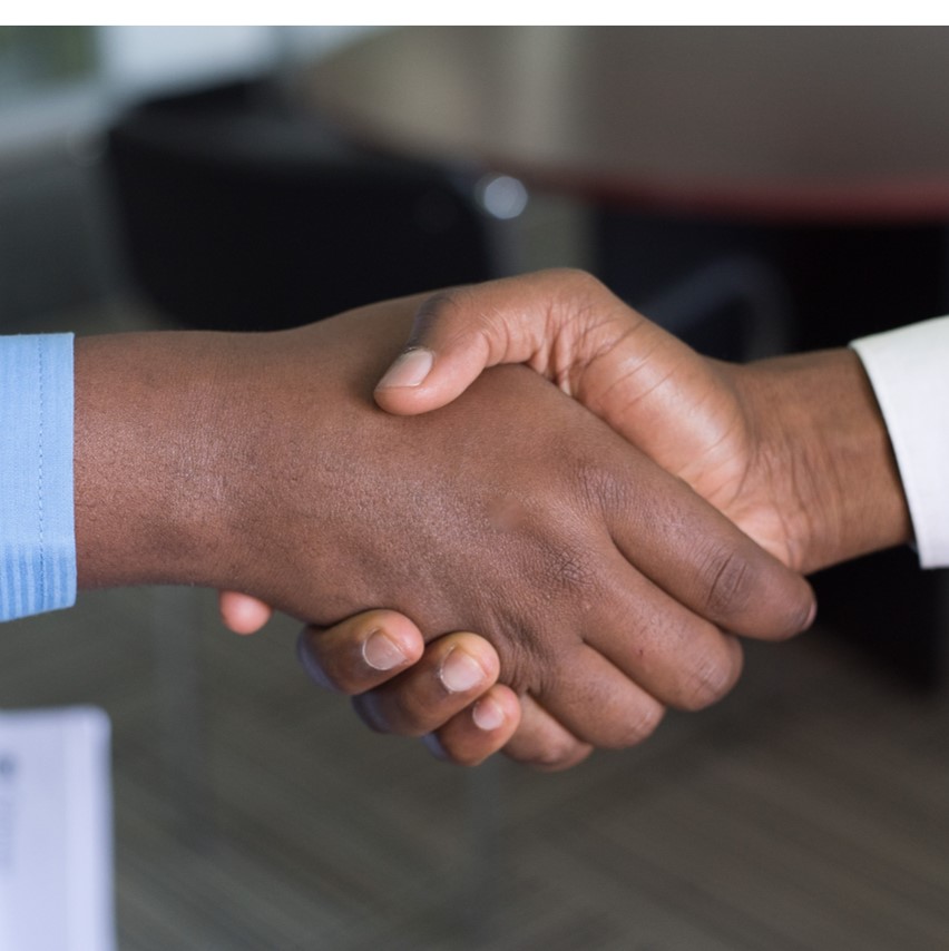 Two hands interlocked in handshake