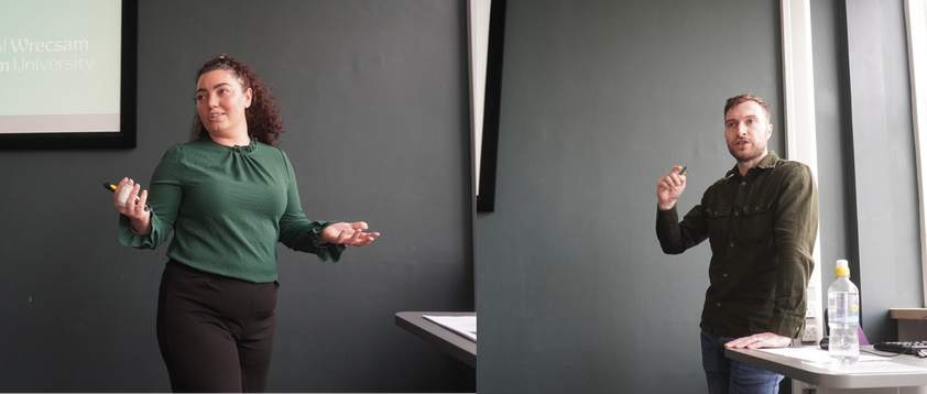 two pictures together, sara and aaron presenting