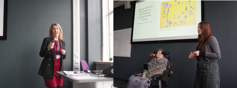 two images together, helena presenting, and gayle and louise