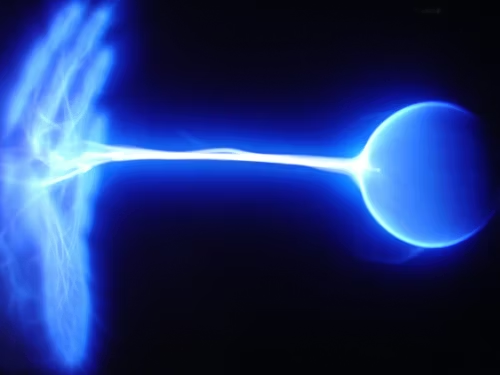 Blue electron beam on a black background