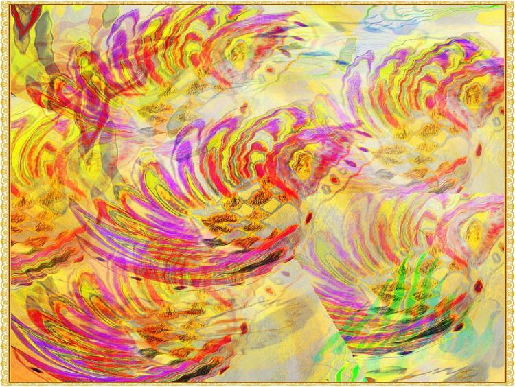 Artistic painting of flowers in a yellow and pink colourway