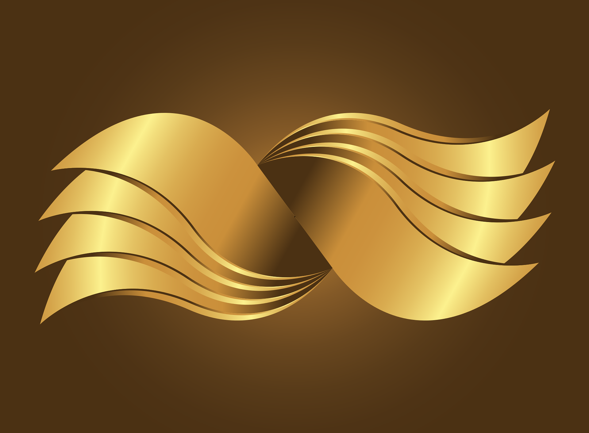 Shiny gold metal wings interwined with a gold background