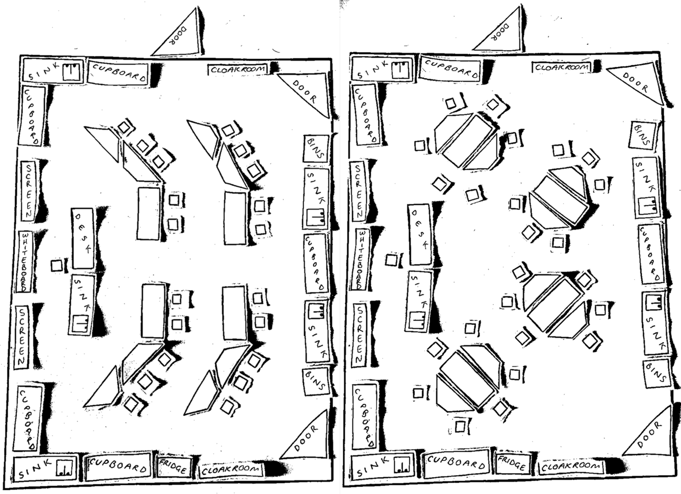 A sketch of a classroom from above