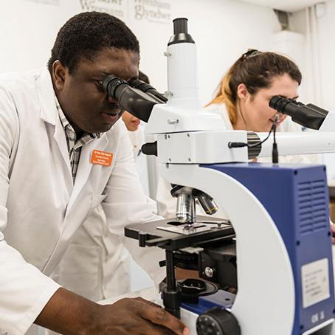 Using a microscope in a lab