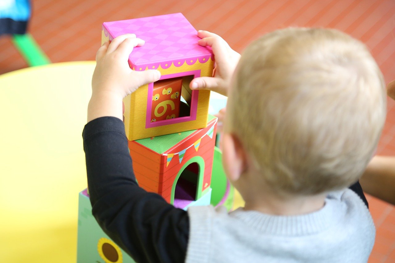 A child playing with building blocks