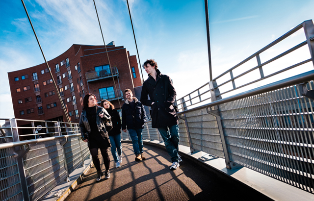 Students walking through Wrexham