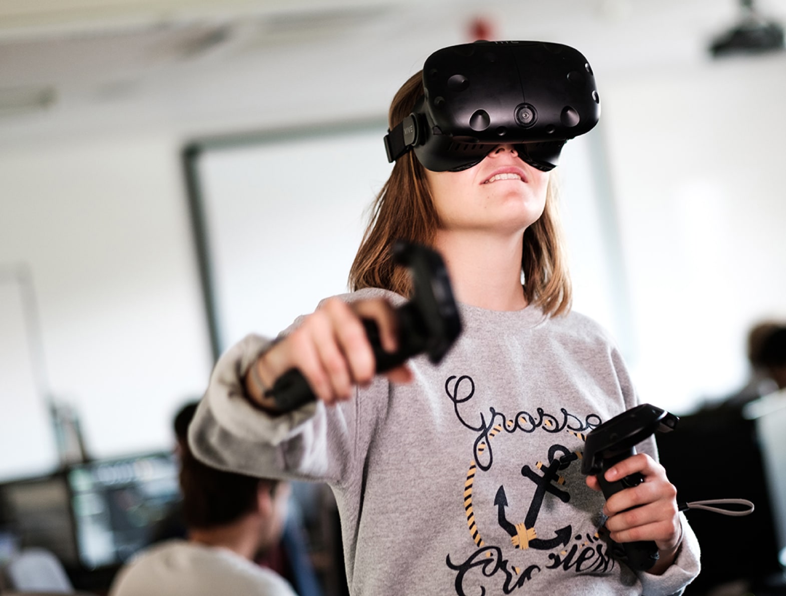 Student using virtual reality headset