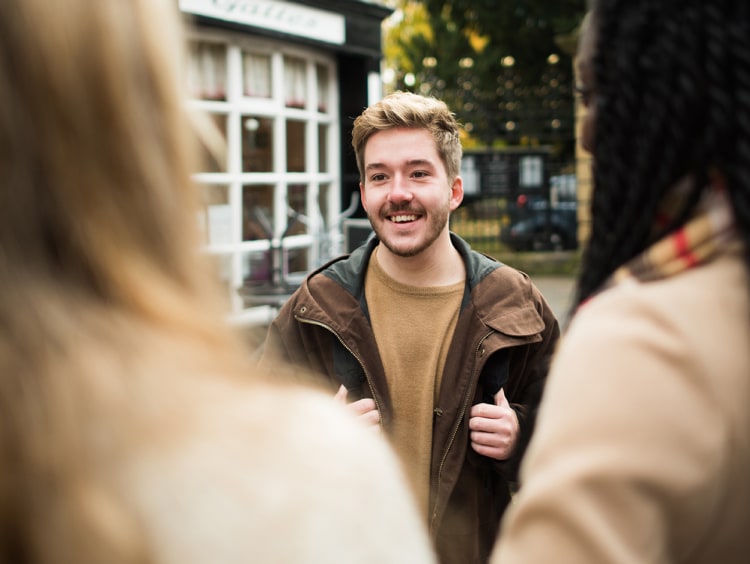 Students meeting in town